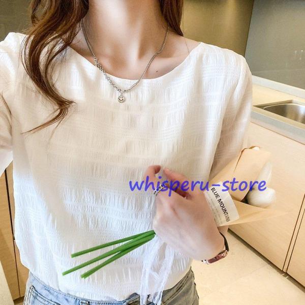 ブラウス レディース 40代 春夏新作 オシャレブラウス 白シフォンシャツ 半袖トップス tシャツ ...