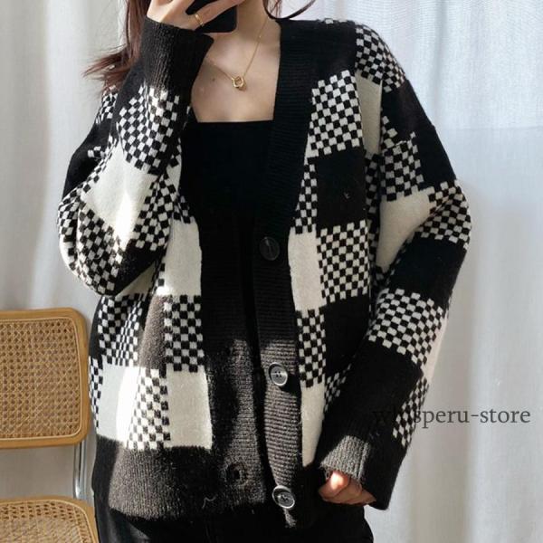 カーディガン レディース 長袖 秋 冬 ゆったり オーバーサイズ ニット トップス アウター Vネッ...