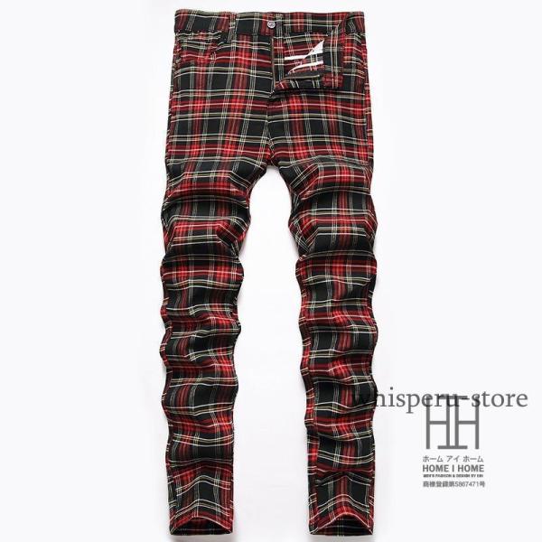 ストレッチパンツ メンズ チノパン チェック柄 紳士服 スリムチノパン ストレッチ 細身 スーツビジ...