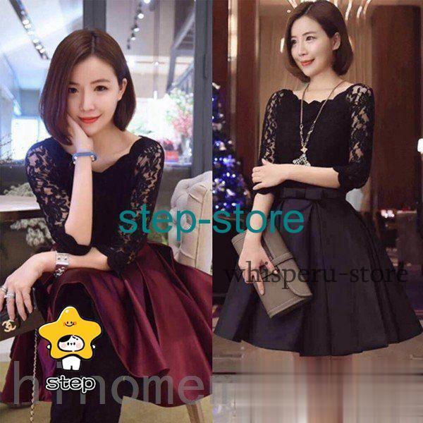 秋　レースワンピース　ドレス　結婚式　レディースファッション　ワンピース　大きいサイズ　通販　赤　黒...