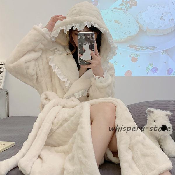 ガウン 冬 ルームウェア 着る毛布 パジャマ レディース バスローブ かわいい 長袖 ナイトガウン ...