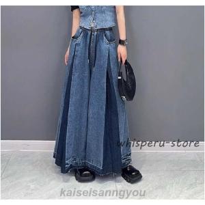 ワイドパンツ デニム レディース 切り替え フ...の詳細画像1