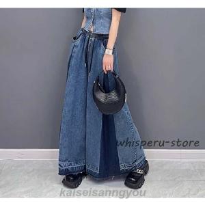 ワイドパンツ デニム レディース 切り替え フ...の詳細画像2