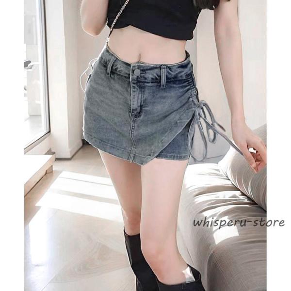 サイドリボンデニムショートパンツスカート