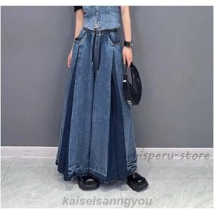 ワイドパンツ デニム レディース 切り替え フ...の詳細画像1