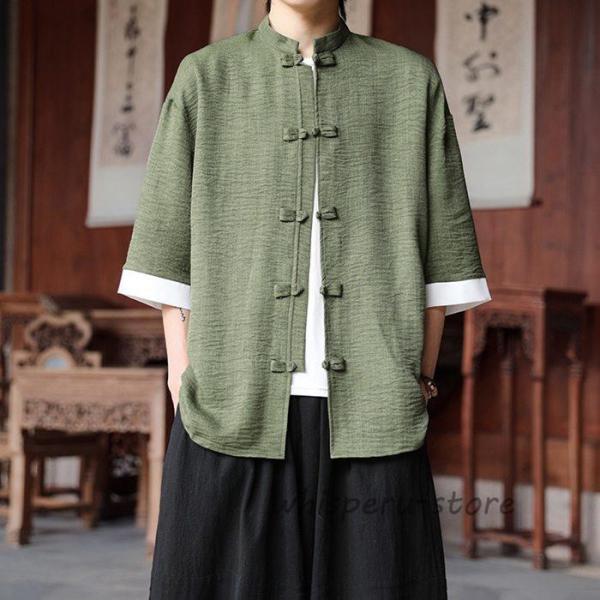 アイスシルクチャイナシャツ メンズ 接触冷感 夏用 涼しい 形態安定 シワになりにくい 五分袖 半袖...