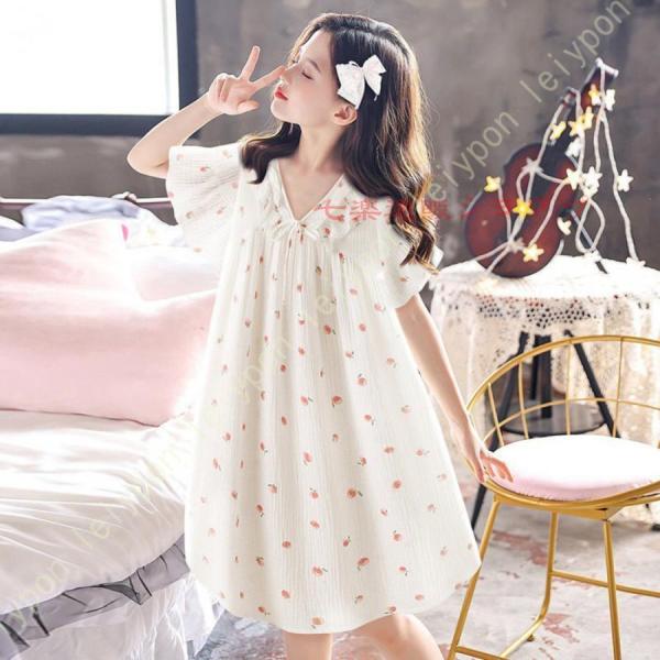 キッズ パジャマ 女の子 ガールズ 半袖  かわいい 春 夏 秋 冬 フリル ルームワンピース ジュ...