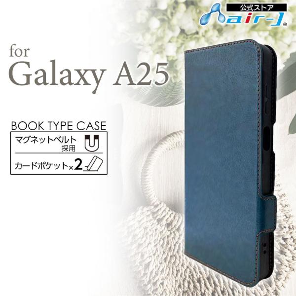 Galaxy A25 手帳型ケース レザー調 カード2枚収納 上下ストラップホール マグネットベルト...