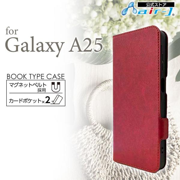 Galaxy A25 手帳型ケース レザー調 カード2枚収納 上下ストラップホール マグネットベルト...