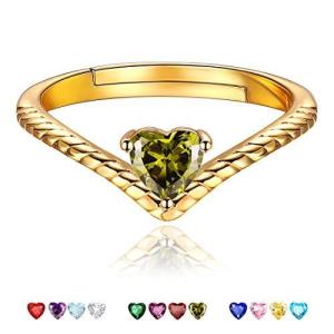 ChicSilver ペリドット ハート 指輪 レディース フリーサイズ 8月 誕生石 リング ゴールド 18金 シンプル v字 アクセサリ