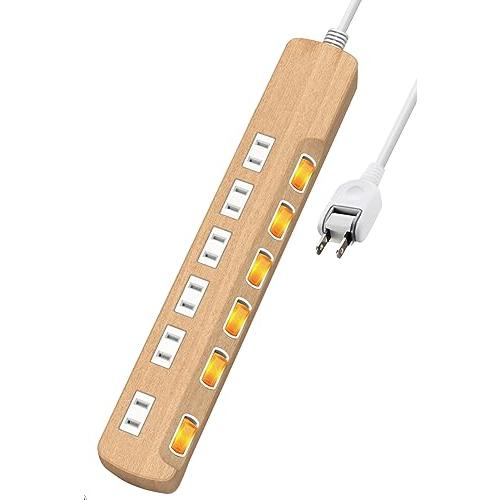 エレコム 電源タップ 雷ガード 個別スイッチ ほこりシャッター付 6個口 木目調 1m オーク EC...