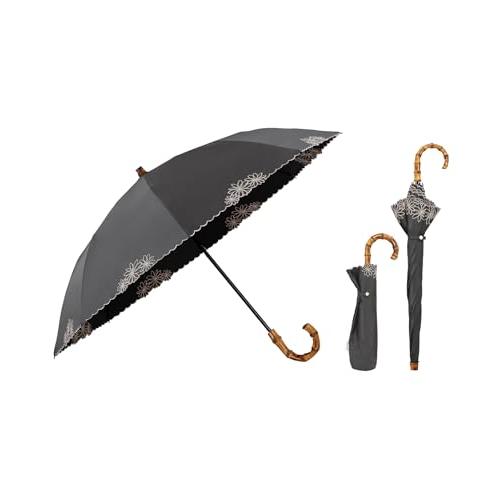 Wpc. 最強の日傘 UVO(ウーボ)折りたたみ傘／2段 刺繍フラワー ブラック《遮光率＆UVカット...