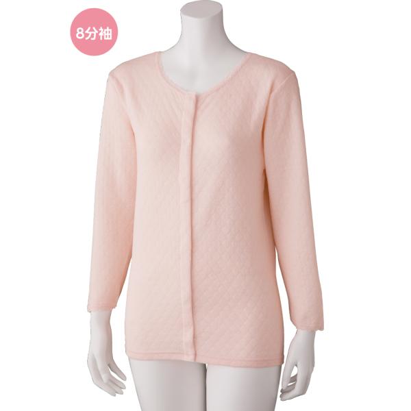 婦人キルト8分袖ホックインナー  800092 暖かいキルト素材の前開き肌着です ケアファッション