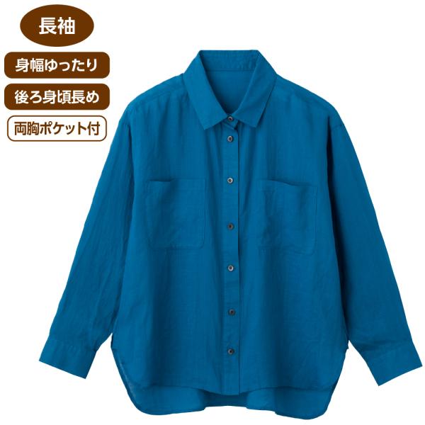 婦人胸ポケット付シャツブラウス 821212 シンプルで合わせやすいデザイン  ケアファッション