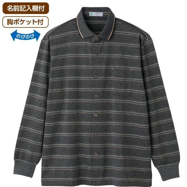 紳士綿混斜め釦ホール前開きポロシャツ 821606 肌触りの良い綿混素材。　ケアファッション