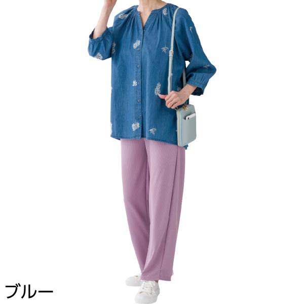 婦人7分袖刺繍Ｔブラウス 821668 ふわっと体型をカバーするシルエット 上品な刺繍が素敵  ケア...