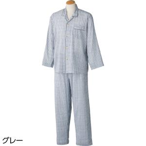 紳士ワンタッチテープ＋腰開き楊柳パジャマ 98113 サラッと清涼感の綿100％楊柳素材