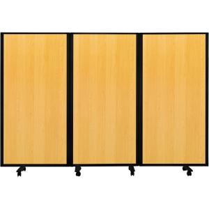 高級 デラックス 3連 キャスター付き パーティション 抗菌 間仕切り パーティーション 可動式 木目 (幅2700mm×高さ1800mm)グリーン購入法適合