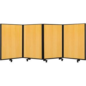 高級 デラックス 4連 キャスター付き パーティション 抗菌 間仕切り パーティーション 可動式 木目 (幅3600mm×高さ1500mm)グリーン購入法適合