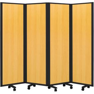 高級 デラックス 4連 キャスター付き パーティション 抗菌 間仕切り パーティーション 可動式 木目 (幅2400mm×高さ1800mm)グリーン購入法適合