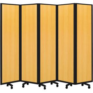 高級 デラックス 5連 キャスター付き パーティション 抗菌 間仕切り パーティーション 可動式 木目 (幅3000mm×高さ1800mm)グリーン購入法適合