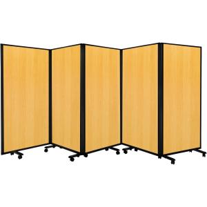 高級 デラックス 5連 キャスター付き パーティション 抗菌 間仕切り パーティーション 可動式 木目 (幅4500mm×高さ1800mm)グリーン購入法適合