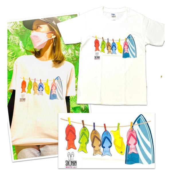 WhiteLillyオリジナル　お魚サンダル＆サーフボード　Tシャツ 【湘南】【お土産】【親子ペア】...