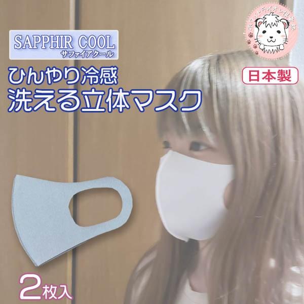 (アウトレット)ひんやり 立体 マスク 2枚組 フリーサイズ 日本製 洗濯可能 立体マスク 繰り返し...