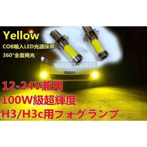 社外品 最新デザイン 24V 大型車 100W級 H3 ledフォグランプ ショートバルブ イエロー2個セット スーパーグレート/テラヴィ/シャトル　安心点灯K-103