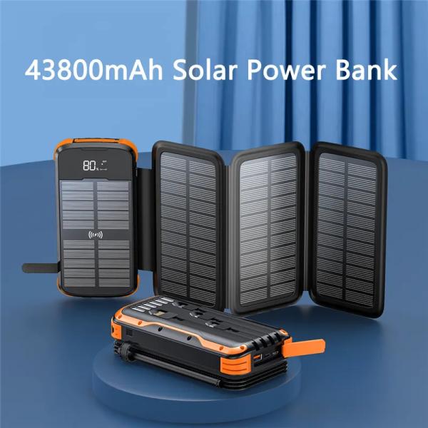 モバイルバッテリー 43800mAh ソーラーパネル 4面 Qiワイヤレス充電 キャンプ モバ充 i...