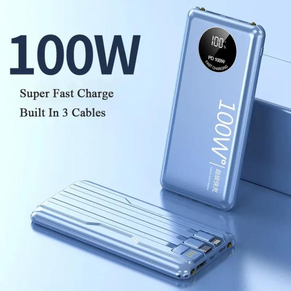 モバイルバッテリー 大容量 30000mAh ケーブル内蔵 LEDライト 薄型 Type-C モバ充...