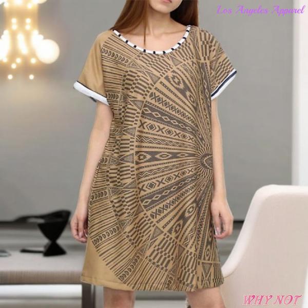 トップス ワンピース チュニック丈 ゆったり リラックスフィット 半袖 エスニック模様 S.M.L....