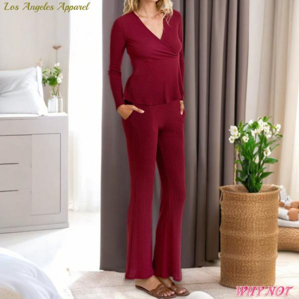 ボトムス ニットパンツ フルレングス ブーツカット ウエストゴム ポケット付 やわらか 裏地付 S....