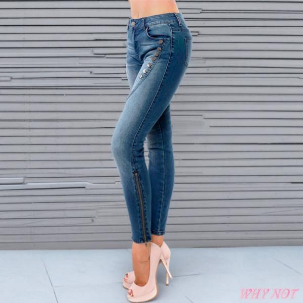 ボトムス デニム ジーンズ カプリ 7分丈 サイドジッパー ボタンデザイン デニム カプリパンツ ブ...