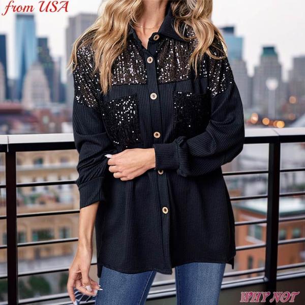 レディース トップス 長袖 シャケット 薄手ニット スパンコール シャツジャケット 無地 S.M.L...