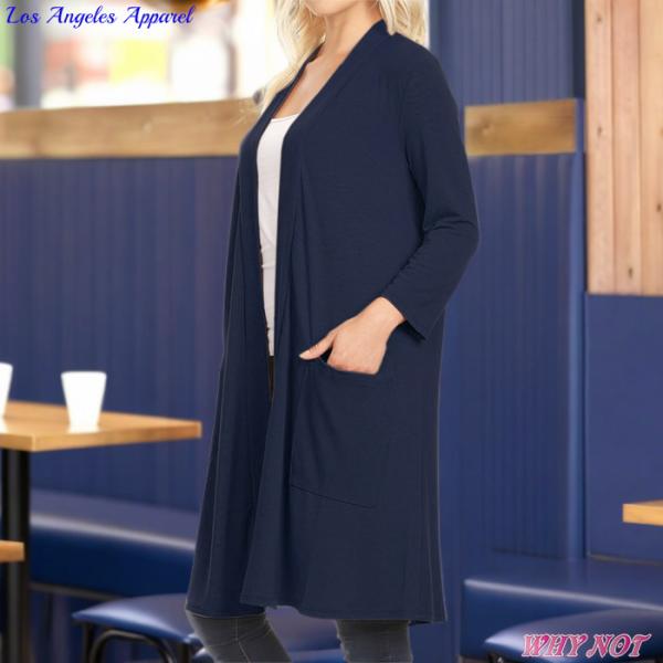 インポート カーディガン 7分袖 ソリッドカラー オープンフロント セミロング S.M.L.XL ダ...