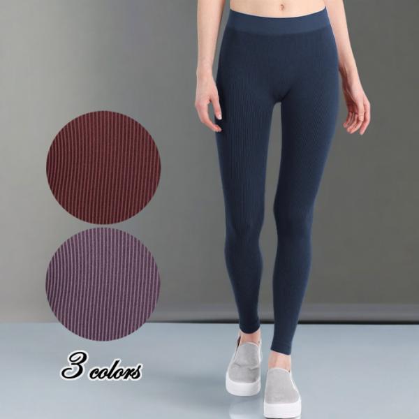 レディース レギンス フルレングス シームレス ストレッチ 厚手 ピンストライプ 3colors L...