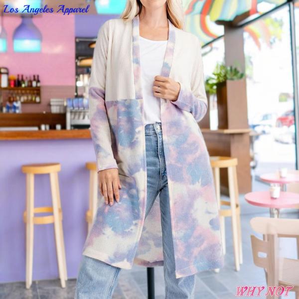 レディース カーディガン ロング丈 サイドポケット タイダイ グラデーション アイボリーブルー S....