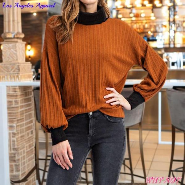 レディース ニット トップス ブラック タートル ゆったり着こなし S.M.L オレンジレッド イン...