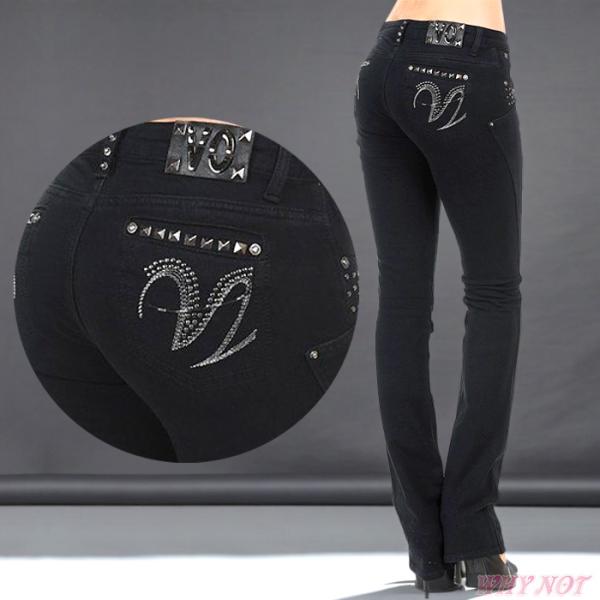 インポート ボトムス レディース ローライズ モレトンパンツ ストレッチ 刺繍ポケット スタッズ ス...