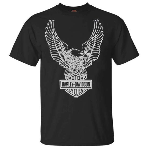 Harley Davidson メンズ Tシャツ イーグルグラフィック半袖Tシャツ ブラックTシャツ...