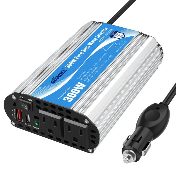 Pure Sine Wave Power Inverter 300Watt DC12V to AC1...