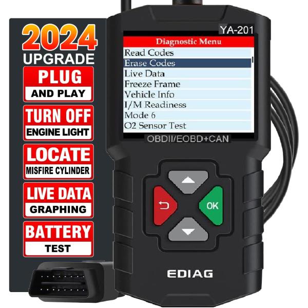 EDIAG YA 201 Obd2スキャナー、フルOBD2モードチェックエンジンコードリーダー、19...