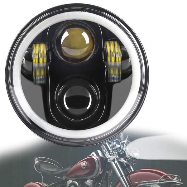 オートバイLEDヘッドライト ホワイトDRL付き 5.75インチラウンド ブラック LEDプロジェク...