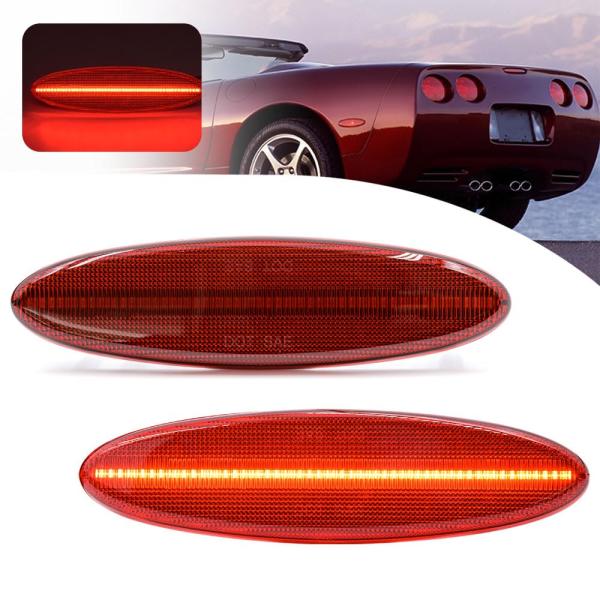 2個 フルLED レッドレンズ リアバンパー サイドマーカーライト シボレーコルベット C5 199...