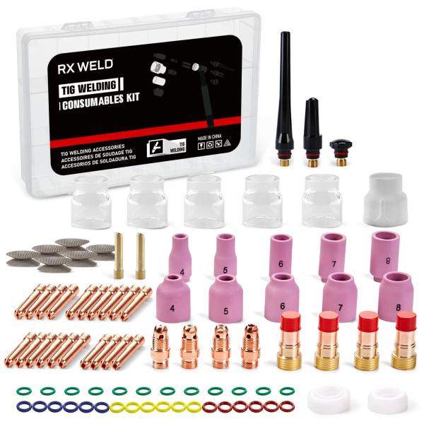 RX WELD 87PCS TIG 溶接トーチ スタビーガスレンズ #12 ガラスカップキット WP...