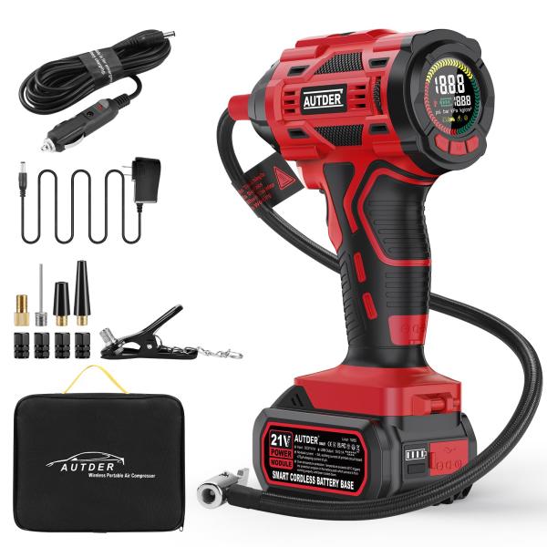 AUTDER Tire Inflator Air Compressor, 21V Battery P...