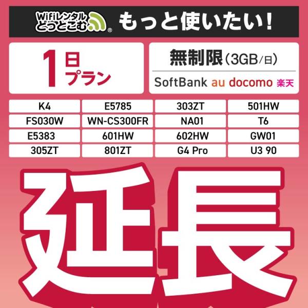 【延長専用】 無制限（3GB/日）1日プラン FS030W E5785 501HW WN-CS300...