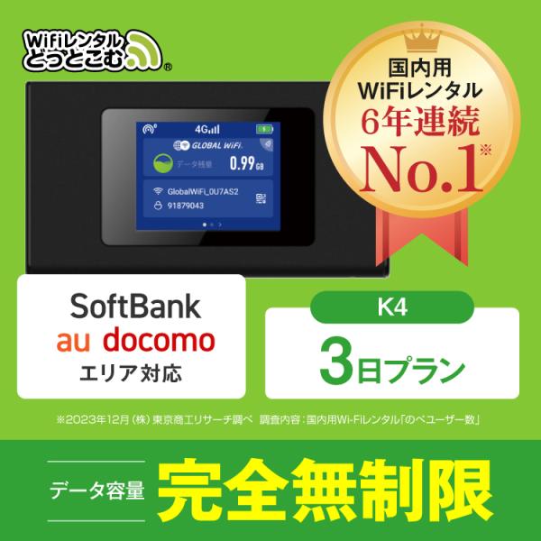 ポケットwifi レンタル 3日 無制限 レンタルwifi 3日 wifi ソフトバンク docom...