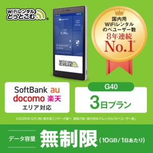 ポケットwifi レンタル 3日 無制限 1日10GB wifi レンタル レンタルwifi wi-fi Softbank docomo au 楽天 4キャリアエリア対応 G40